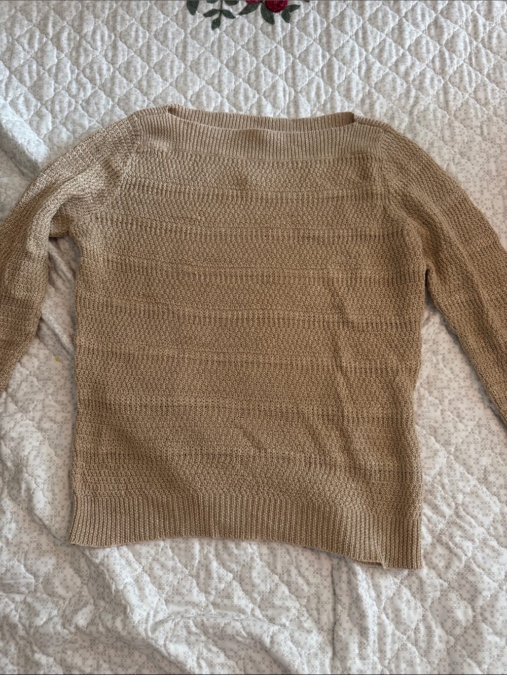 Lauren Ralph Lauren Tan Open-Weave Crewneck Sweater
